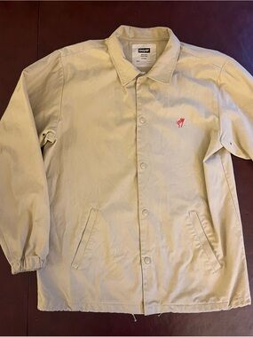 OnlyNY Men's XL Tan Coat with Orange Embroidery. Spring/Summer/Fall. 2010s.